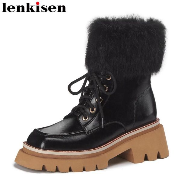 boots lenkisen fur short cow leather winter cross-tied office lady square toe platform high heels rivets ankle l69, Black
boots lenkisen fur short cow leather winter cross-tied office lady square toe platform high heels rivets ankle l69, Black
