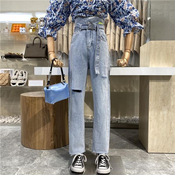 women's jeans niche design 2021 retro washed polished white-cut irregular high-waist-labeled with belt drape floor pants, Blue
women's jeans niche design 2021 retro washed polished white-cut irregular high-waist-labeled with belt drape floor pants, Blue