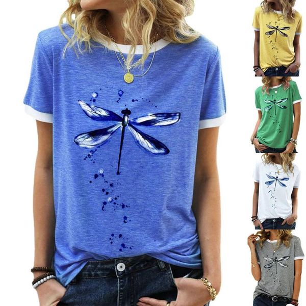 women's t-shirt summer women casual dragonfly pattern printed round neck short-sleeved tshirt fashion y2k pullover plus size streewear, White
women's t-shirt summer women casual dragonfly pattern printed round neck short-sleeved tshirt fashion y2k pullover plus size streewear, White