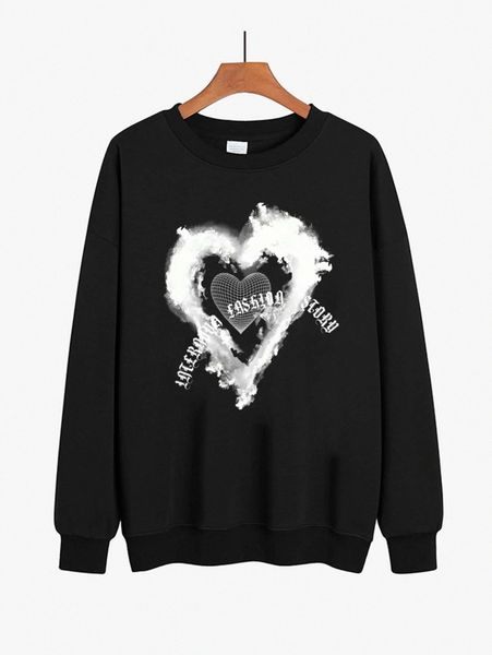 men letter & heart print drop shoulder pullover r3gy#, Black
men letter & heart print drop shoulder pullover r3gy#, Black