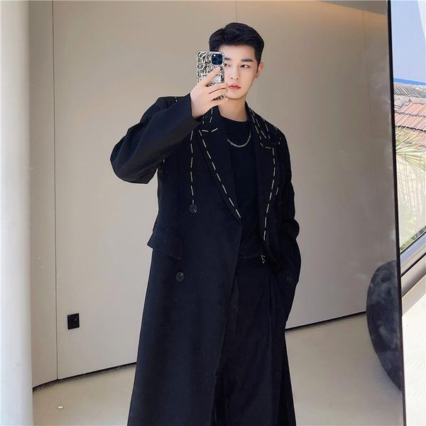 men's trench coats manual threading titched coat male fashion chic loose notched double breasted autumn windbreaker, Tan;black
men's trench coats manual threading titched coat male fashion chic loose notched double breasted autumn windbreaker, Tan;black