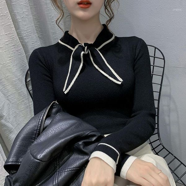 women's sweaters bow neck knitted women sweater and pullovers long-sleeved elastic solid office lady elegant pulls outwear, White;black
women's sweaters bow neck knitted women sweater and pullovers long-sleeved elastic solid office lady elegant pulls outwear, White;black
