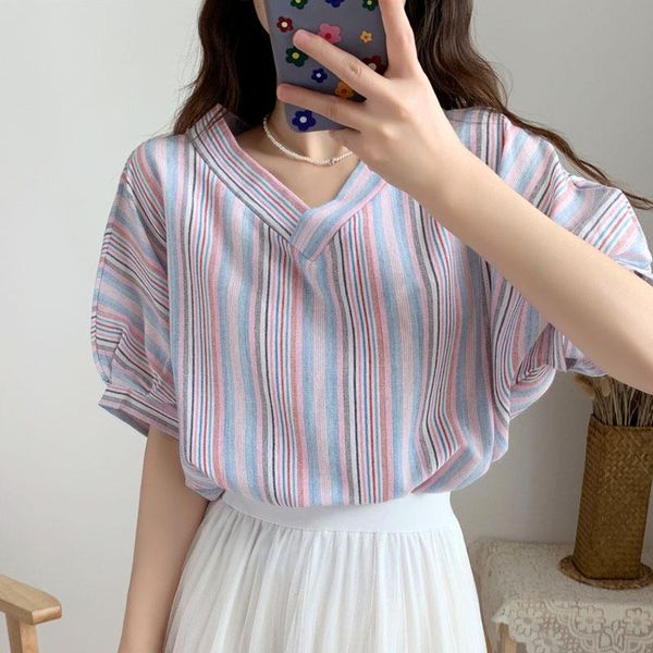women's blouses & shirts korean fashion clothing 2021 women and blouse spliced short chiffon striped v-neck lantern sleeve blusas 0620, White
women's blouses & shirts korean fashion clothing 2021 women and blouse spliced short chiffon striped v-neck lantern sleeve blusas 0620, White