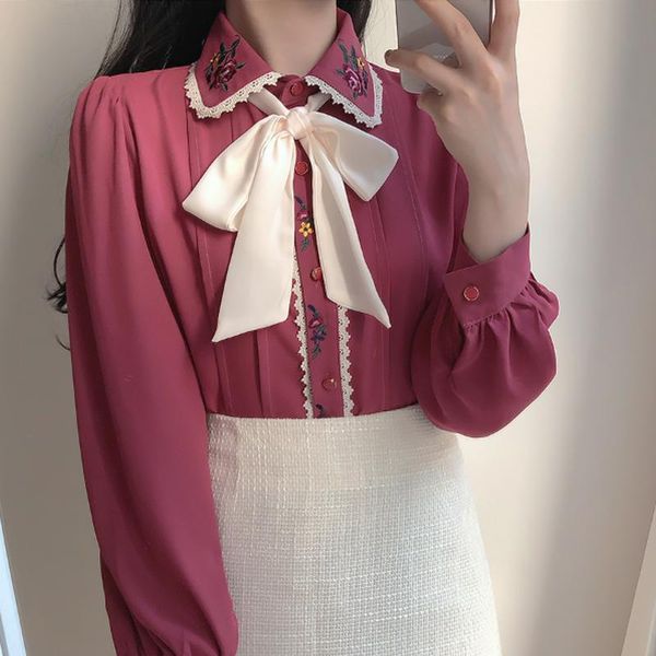 women's blouses & shirts sweet embroidered lace autumn turn down collar women chiffon blouse bow tie long-sleeved office lady shirt, White
women's blouses & shirts sweet embroidered lace autumn turn down collar women chiffon blouse bow tie long-sleeved office lady shirt, White