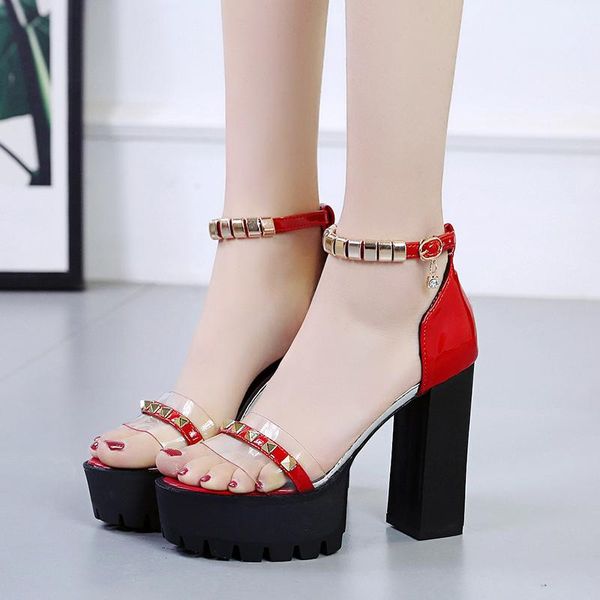 sandals transparent rivets platform heels shoes women pumps high block buckle red white, Black
sandals transparent rivets platform heels shoes women pumps high block buckle red white, Black