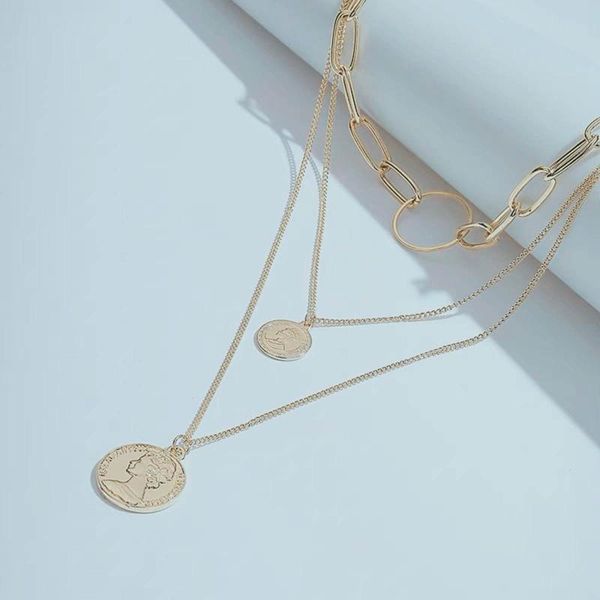 chains multilayer layered necklace multicolor round head portrait 1 piece, Silver
chains multilayer layered necklace multicolor round head portrait 1 piece, Silver