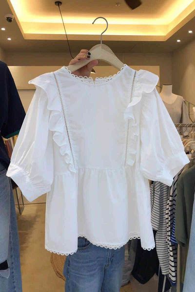 superaen korea summer hollow shirt female ruffles loose round neck short sleeve doll shirt ruffled women 210421, White
superaen korea summer hollow shirt female ruffles loose round neck short sleeve doll shirt ruffled women 210421, White