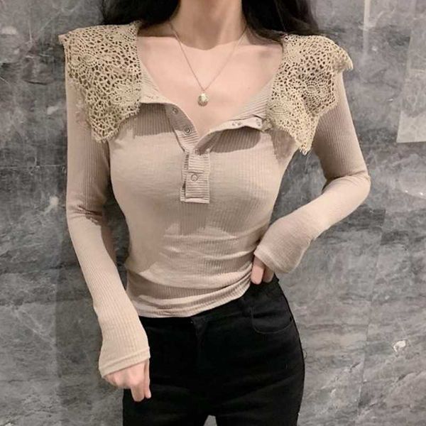 lace splicing long sleeve t shirt woman button slim tee autumn spring patchwork t-shirt women streetwear 210601, White
lace splicing long sleeve t shirt woman button slim tee autumn spring patchwork t-shirt women streetwear 210601, White
