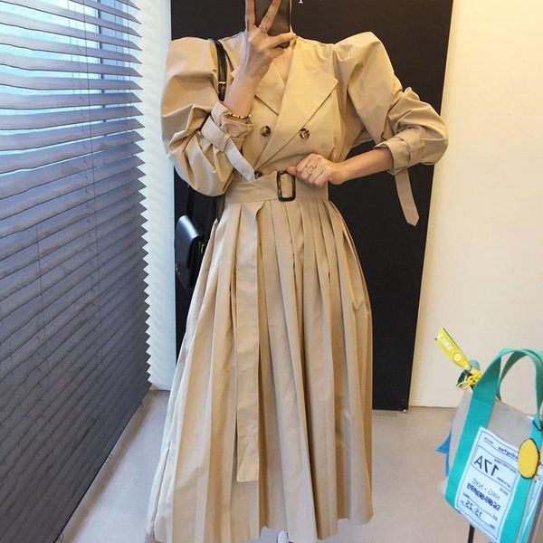 casual dresses maxi for women puff full sleeve 2021 spring slim work pleated dress with belt black khaki fashoin clothing kpop xc110, Black;gray
casual dresses maxi for women puff full sleeve 2021 spring slim work pleated dress with belt black khaki fashoin clothing kpop xc110, Black;gray