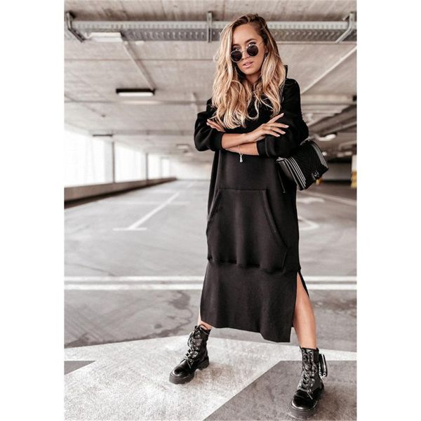 casual dresses 2021 winter warm long hoodies women's dress loose sleeve solid side split female fashion ladies clothe, Black;gray
casual dresses 2021 winter warm long hoodies women's dress loose sleeve solid side split female fashion ladies clothe, Black;gray