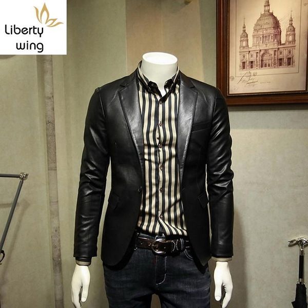 men's fur & faux smart casual spring mens single button lapel leather blazer long sleeve slim formal clothing male pu lether coats plus, Black
men's fur & faux smart casual spring mens single button lapel leather blazer long sleeve slim formal clothing male pu lether coats plus, Black