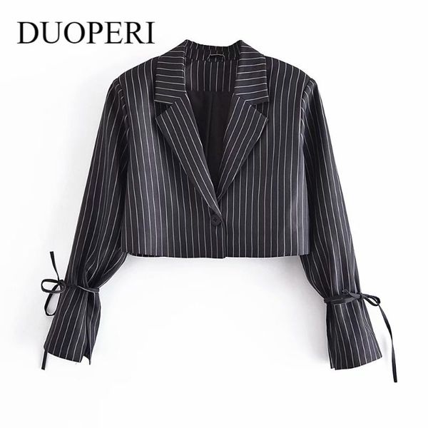 women's suits & blazers duoperi women fashion single button striped cropped blazer long sleeves notched collar vintage female short coa, White;black
women's suits & blazers duoperi women fashion single button striped cropped blazer long sleeves notched collar vintage female short coa, White;black