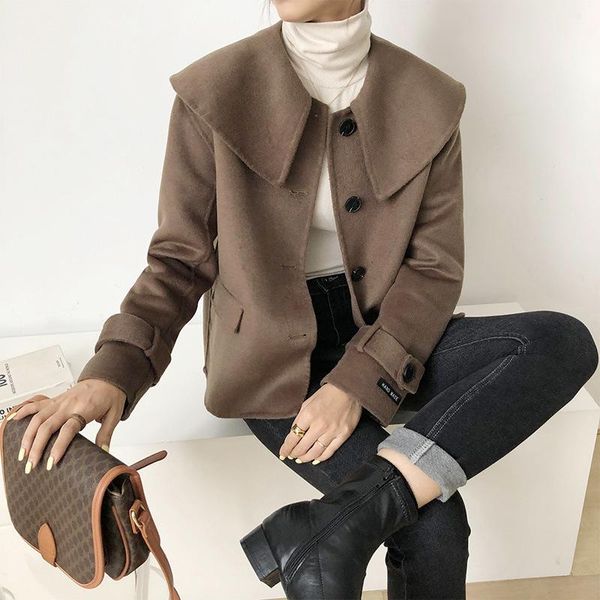 women's wool & blends korean version of versatile reduced age baby collar double face cashmere coat for women with thin woolen jacket, Black
women's wool & blends korean version of versatile reduced age baby collar double face cashmere coat for women with thin woolen jacket, Black
