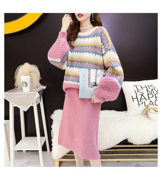 sweaters women sweater kntting pullover and skirt pink striped knitwear 2 pieces suit loose korean pull jumpers, White;black
sweaters women sweater kntting pullover and skirt pink striped knitwear 2 pieces suit loose korean pull jumpers, White;black