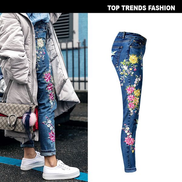 stretch embroidered for women elastic flower ladies pencil denim pants hole ripped rose pattern jeans, Blue
stretch embroidered for women elastic flower ladies pencil denim pants hole ripped rose pattern jeans, Blue