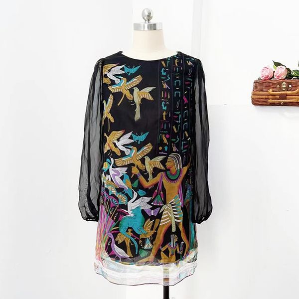 women's runway dresses o neck long sleeves printed fashion casual chiffon dress vestidos, Black
women's runway dresses o neck long sleeves printed fashion casual chiffon dress vestidos, Black