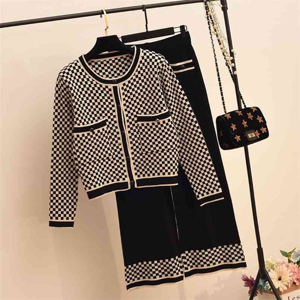vintage elegant plaid knitted two piece set women o-neck + wide leg pants outfits fashion korean female matching 210513, White
vintage elegant plaid knitted two piece set women o-neck + wide leg pants outfits fashion korean female matching 210513, White