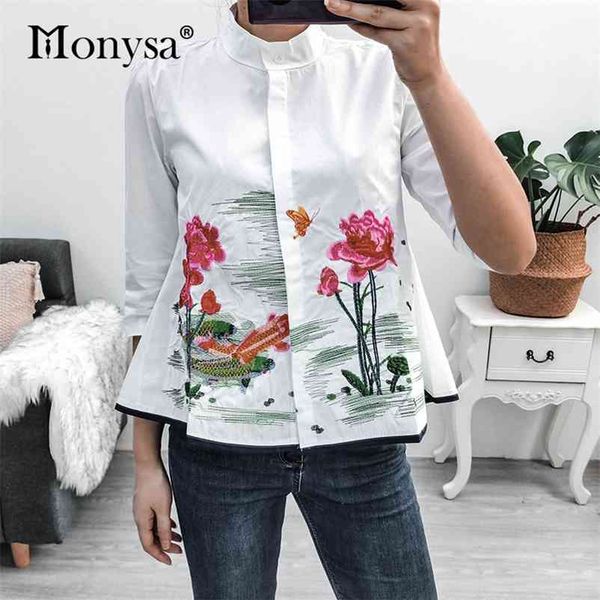 floral embroidery blouse women summer half sleeve elegant stand collar loose casual shirt womens white blue 210401
floral embroidery blouse women summer half sleeve elegant stand collar loose casual shirt womens white blue 210401