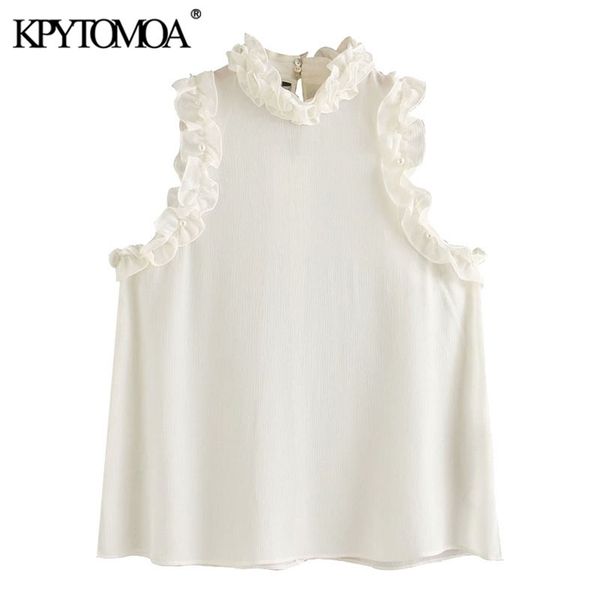 women fashion pearl beading see through ruffled blouses vintage high neck sleeveless female shirts chic 210420, White
women fashion pearl beading see through ruffled blouses vintage high neck sleeveless female shirts chic 210420, White