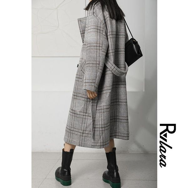 women's wool & blends rvlara plaid coat women 2021 winter loose long woolen 87006, Black
women's wool & blends rvlara plaid coat women 2021 winter loose long woolen 87006, Black