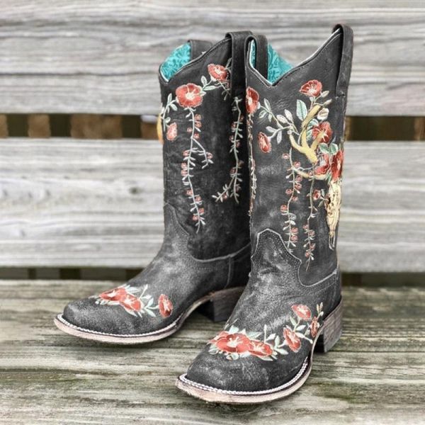 boots winter women's mid-calf embroidered floral printed western low heel square toe ladies vintage riding, Black
boots winter women's mid-calf embroidered floral printed western low heel square toe ladies vintage riding, Black