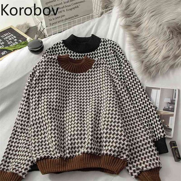 korobov vintage hit color patchwork o neck pullovers korean long sleeve office lady plaid sweaters autumn winter sueter mujer 210430, White;black
korobov vintage hit color patchwork o neck pullovers korean long sleeve office lady plaid sweaters autumn winter sueter mujer 210430, White;black