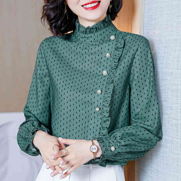 korean women blouse woman long sleeve s chiffon shirts vintage ruffles s ol polka dot print shirt 210427, White
korean women blouse woman long sleeve s chiffon shirts vintage ruffles s ol polka dot print shirt 210427, White
