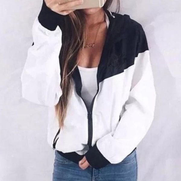 black white color matching jacket women drawstring hooded coats zipper casual loose ladies outwears autum women's jackets, Black;brown
black white color matching jacket women drawstring hooded coats zipper casual loose ladies outwears autum women's jackets, Black;brown