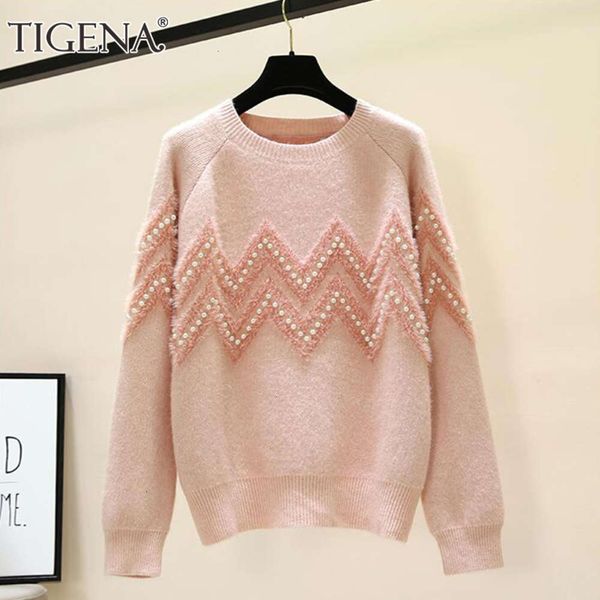 tigena beautiful beading loose knit warm winter sweater women 2020 korean cute long sleeve pullover jumper female knitwear pink lj201114, White;black
tigena beautiful beading loose knit warm winter sweater women 2020 korean cute long sleeve pullover jumper female knitwear pink lj201114, White;black