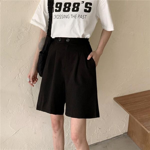 women's shorts loose casual straight high waist with front pleats thin streetwear summer clothes for women 2021 fashion suit, White;black
women's shorts loose casual straight high waist with front pleats thin streetwear summer clothes for women 2021 fashion suit, White;black