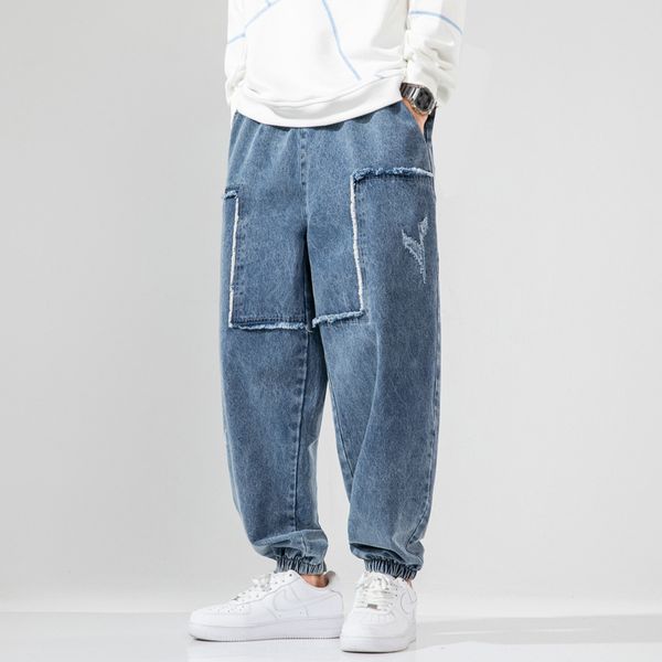 men's pants leggings fashion brand wash loose denim capris, Black