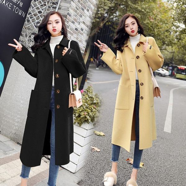 women's wool & blends original autumn and winter woolen jacket women mid-length waist hugging fold-down collar overcoat korean-style la, Black
women's wool & blends original autumn and winter woolen jacket women mid-length waist hugging fold-down collar overcoat korean-style la, Black