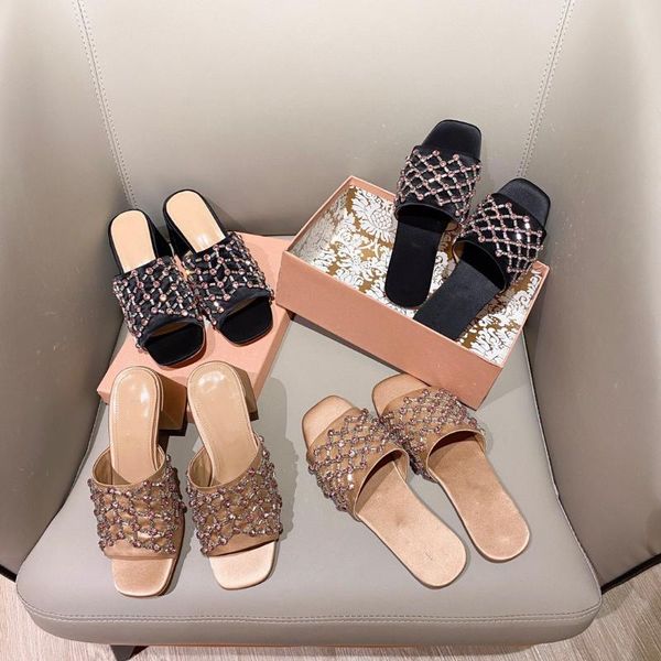 women crystal string bead slippers ladies solid genuine leather shoes square heels flats designer, Black
women crystal string bead slippers ladies solid genuine leather shoes square heels flats designer, Black