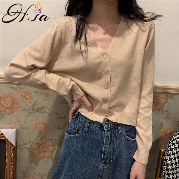 h.sa women spring summer autumn basic v-neck knitted korean short cardigan solid regular sweater jumpers female 210417, White;black
h.sa women spring summer autumn basic v-neck knitted korean short cardigan solid regular sweater jumpers female 210417, White;black
