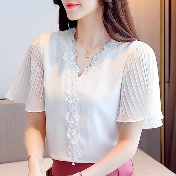 blouse women short sleeve women shirts blusas camisas mujer v-neck lace chiffon white blouse shirt women clothes d231 210426
blouse women short sleeve women shirts blusas camisas mujer v-neck lace chiffon white blouse shirt women clothes d231 210426