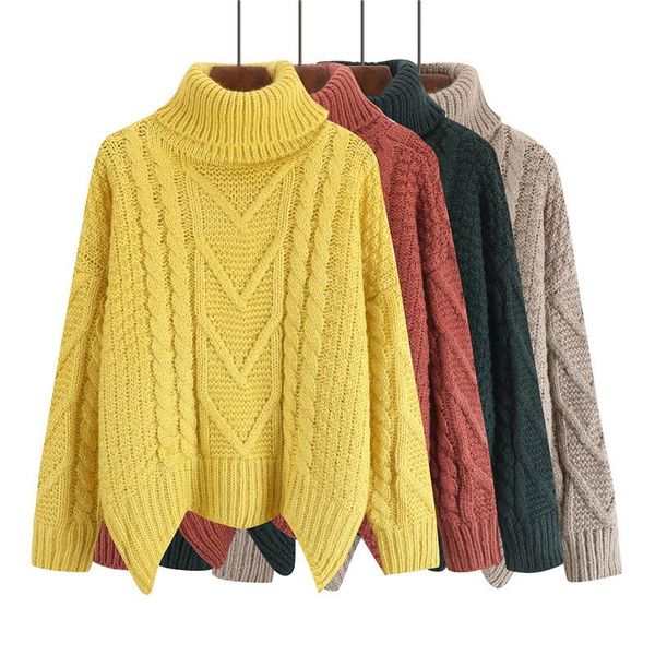 women's sweaters turtleneck twist sweater pullovers 2021 autumn winter thick needle loose knitted women jumpers, White;black
women's sweaters turtleneck twist sweater pullovers 2021 autumn winter thick needle loose knitted women jumpers, White;black