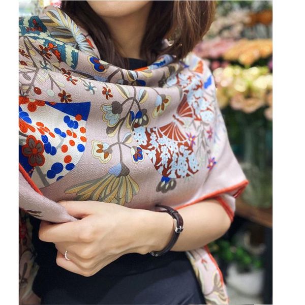 floral blanket scarf shawl for women winter cashmere scarves wraps, Blue;gray