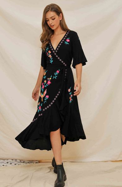v neck women es flare short sleeve embroidery long a-line ruffles wrap rayon pleated princess boho vestidos, Black;gray
v neck women es flare short sleeve embroidery long a-line ruffles wrap rayon pleated princess boho vestidos, Black;gray