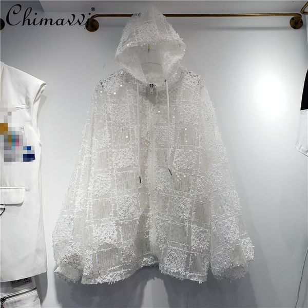 women's jackets summer loose sequined lace stitching hooded thin sun protection coat slimming all-matching 2021 white jacket, Black;brown
women's jackets summer loose sequined lace stitching hooded thin sun protection coat slimming all-matching 2021 white jacket, Black;brown