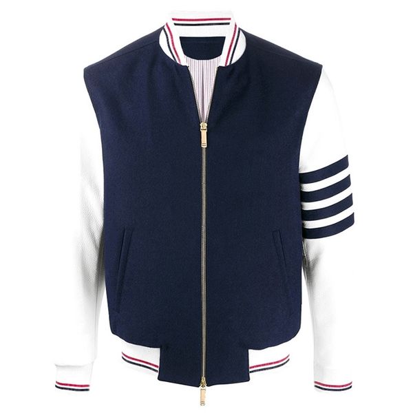 light luxury brand tb autumn winter stripe four bar wool men's splicing baseball suit flying jacket, Black
light luxury brand tb autumn winter stripe four bar wool men's splicing baseball suit flying jacket, Black