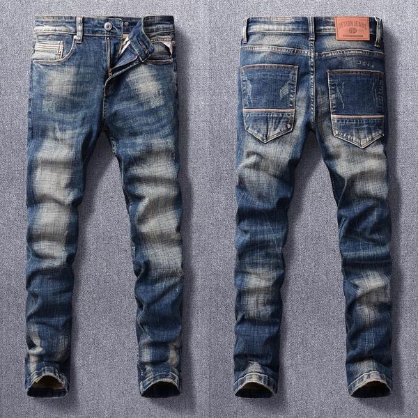 men's jeans italian style fashion men retro dark blue elastic slim fit ripped distressed vintage designer casual denim pants
men's jeans italian style fashion men retro dark blue elastic slim fit ripped distressed vintage designer casual denim pants