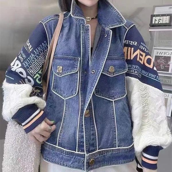 women's jackets fashion tide street denim for women chic splicing letter knit long sleeve lapel jean coats mujer autumn winter outerwea, Black;brown
women's jackets fashion tide street denim for women chic splicing letter knit long sleeve lapel jean coats mujer autumn winter outerwea, Black;brown