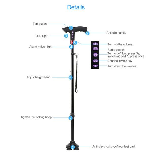 elderly walking sticks men women adjustable l-ed cane fm radio mp3 smart safety fall alarm stick trekking poles
elderly walking sticks men women adjustable l-ed cane fm radio mp3 smart safety fall alarm stick trekking poles