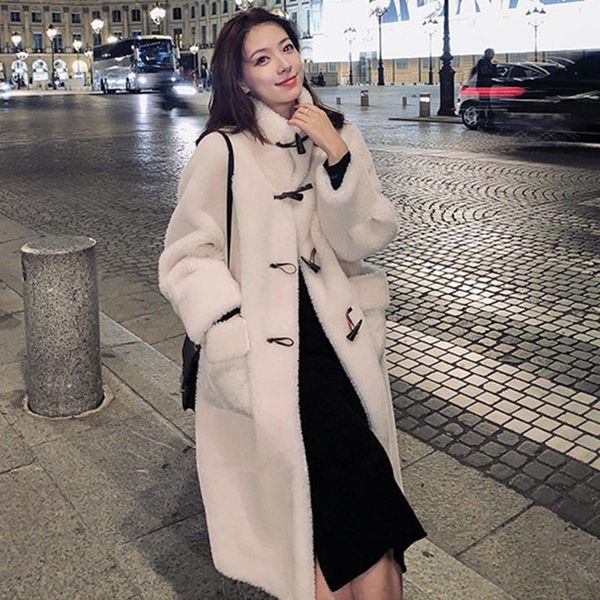 women's fur & faux autumn winter coat women 2021 casual warm horn buckle decoration long overcoat plus size cashmere grain, Black
women's fur & faux autumn winter coat women 2021 casual warm horn buckle decoration long overcoat plus size cashmere grain, Black