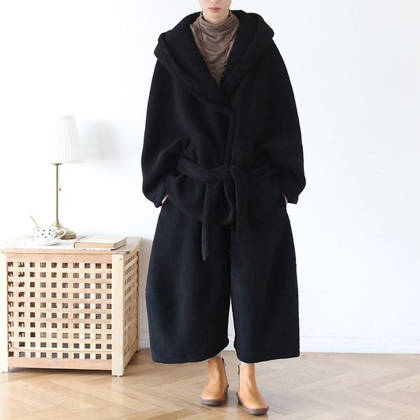 johnature women hooded wool coats bandage spring solid color loose cloak women vintage cloths casual wool coats 210521, Black
johnature women hooded wool coats bandage spring solid color loose cloak women vintage cloths casual wool coats 210521, Black