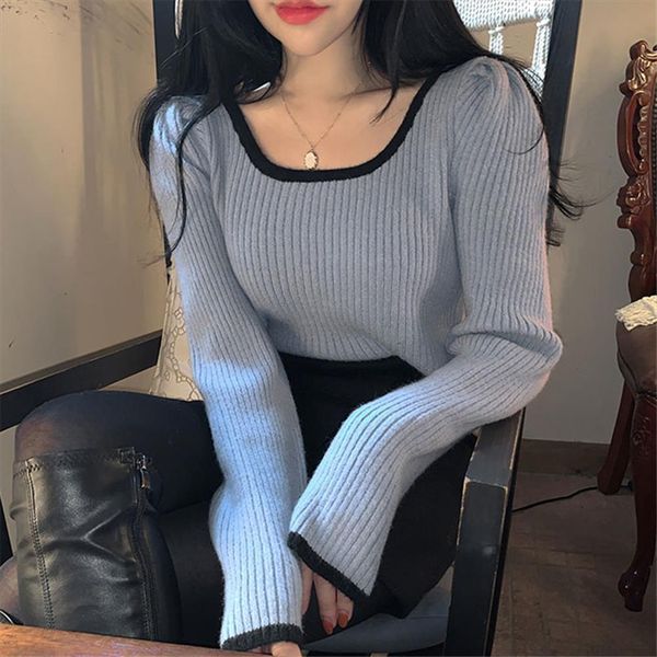 knitted women jumper spring long sweaters puff sleeve u neck solid elegant casual wool pullover, White;black
knitted women jumper spring long sweaters puff sleeve u neck solid elegant casual wool pullover, White;black