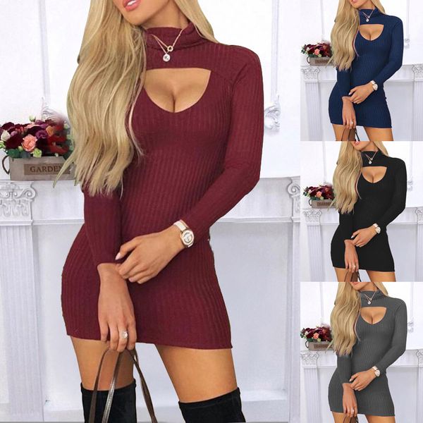 women's dress popular slim fit solid color high neck long sleeve dress party clothing, Black;gray
women's dress popular slim fit solid color high neck long sleeve dress party clothing, Black;gray