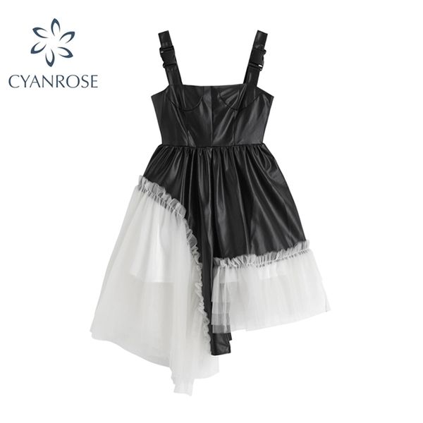irregular design women straped dress summer fashion lace synthetic leather patchwork backless strap dresses mujer 210515, Black;gray
irregular design women straped dress summer fashion lace synthetic leather patchwork backless strap dresses mujer 210515, Black;gray
