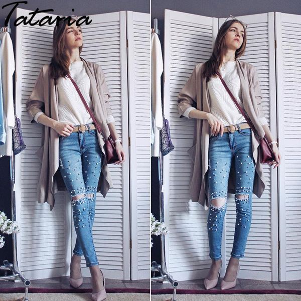 ripped jeans for women skinny pearl destroyed woman with beads ankel length bottom denim pants pantalon femme jean women's, Blue
ripped jeans for women skinny pearl destroyed woman with beads ankel length bottom denim pants pantalon femme jean women's, Blue