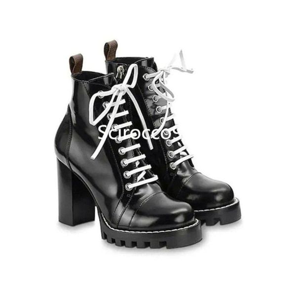 boots luxury designer womens ankle high-heeled shoes booties boot platform with patches lace up short tube quality, Black
boots luxury designer womens ankle high-heeled shoes booties boot platform with patches lace up short tube quality, Black